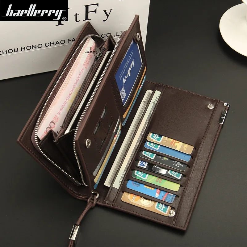 Baellerry Business Men's Wallets Solid PU Leather Long Portable Cash Purses Casual Standard Male Clutch Bag