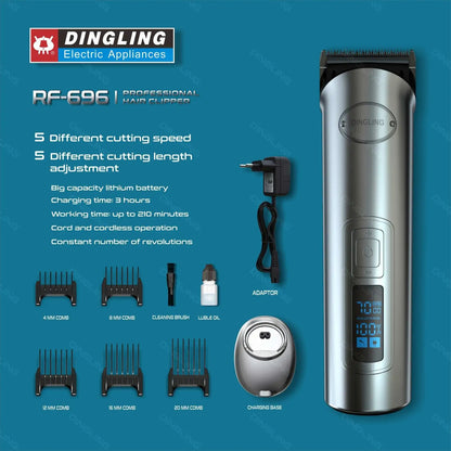 DINGLING RF-696 Hair Clipper Mens Beard Trimmer Professional Cordless Rechargeable Hair Cutter Kit Barber Shop Strong Power