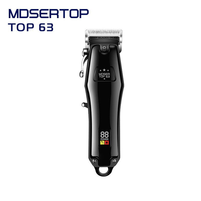 A black MDSERTOP Top63 Lcd Liquid Crystal Display Stainless Steel Cutter Head Professional Cordless Electric Hair Clipper.