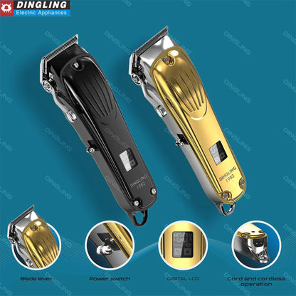 DingLing rf-1982 Gold Metal Barber Professional Hair Clipper Electric Cordless LCD Hair Trimmer Hair Cutting Machine rf 1982