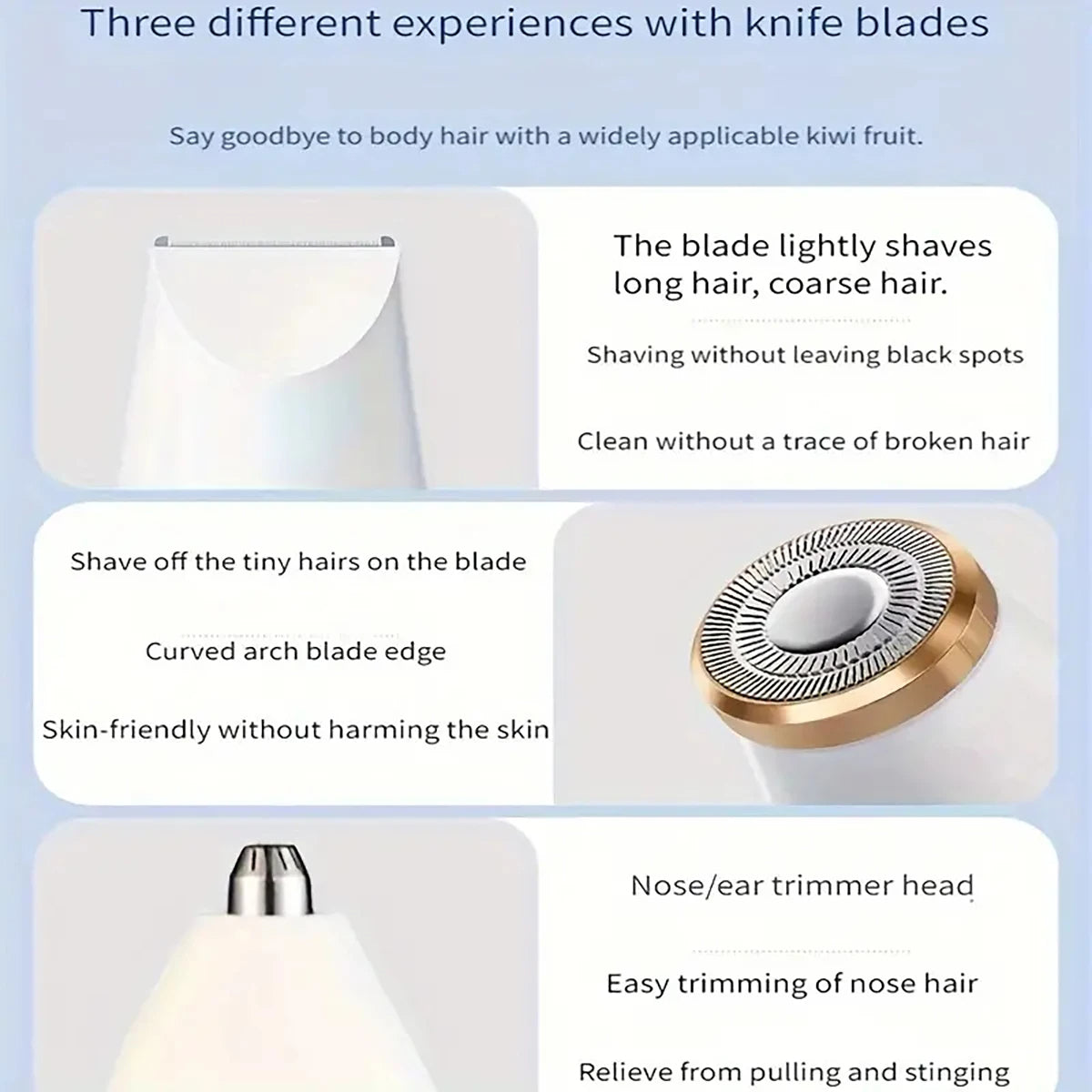 Blawless Womens Facial Hair Remover Facial Hair Removal Women 3in1 Hair Removal Device Electric Face Shaver 3 Replacement Heads