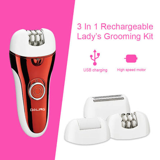 DALING DL-6016 Epilator for Women with 3 in 1 Cordless Electric Razor for Women, Easy to use, Rechargeable, 2 speeds Setting, Hair Remover Shavor for Facial, Bikini Leg Armpit, Body Lips Trimmer 90 min Runtime 1 Length Settings