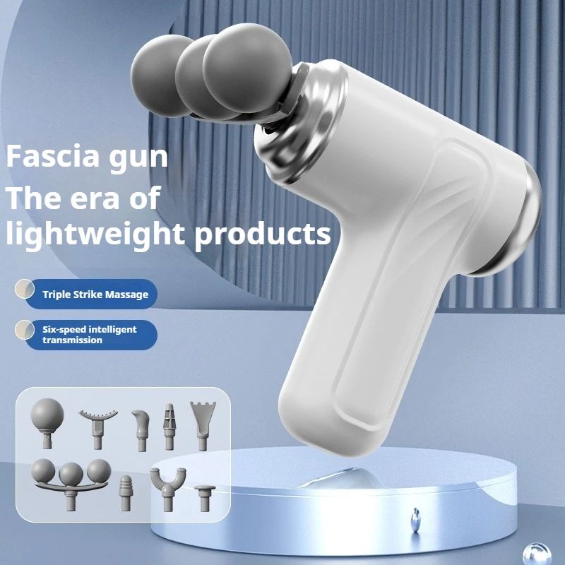 Mini fascia massage gun with three-ball massage head and multiple attachments