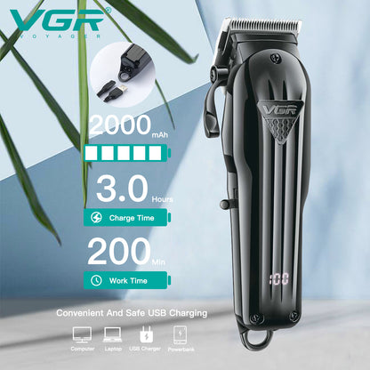 VGR V-282 rechargeable hair clipper with 2000mAh battery, 3-hour charging time and 200-minute runtime