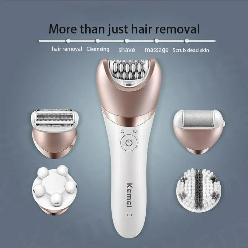 kemei km-8001 5in1 women epilator electric female shaver facial body hair removal rechargeable lady razor legs underarms wet&dry