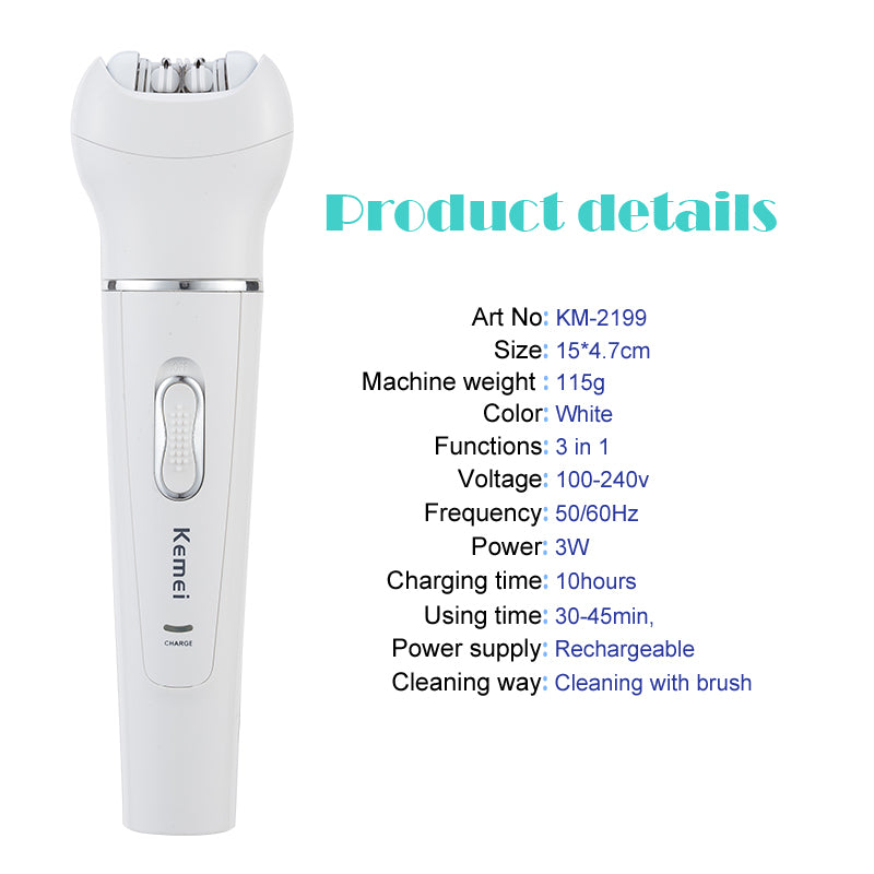 Kemei km-2199 5-in-1 Female Epilator & Lady Shaver – Hair Removal and Personal Care Kit