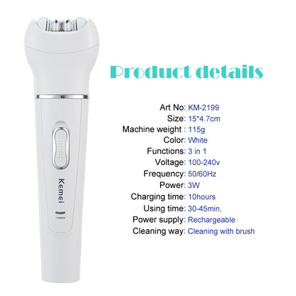 Kemei km-2199 5-in-1 Female Epilator & Lady Shaver – Hair Removal and Personal Care Kit