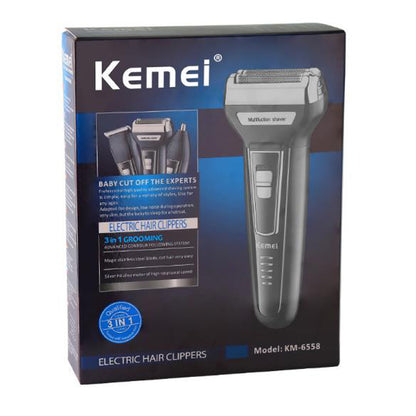 ORIGINAL Kemei KM-6558 3 In 1 Reciprocating Shaver Rechargeable Shaver Hair Trimmer Nose Trimmer For Men